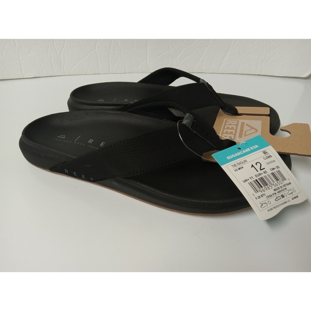 New REEF The Raglan Men's Flip Flop Sandels Black Sz 12